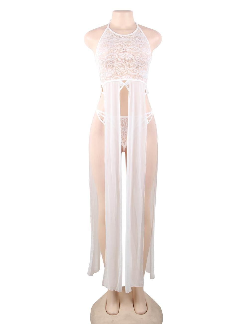 Plus Size Elegant White Hollow Out Lace Sexy Nightgown - Love it Curvy