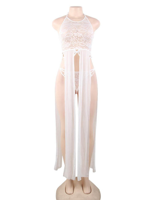 Plus Size Elegant White Hollow Out Lace Sexy Nightgown - Love it Curvy