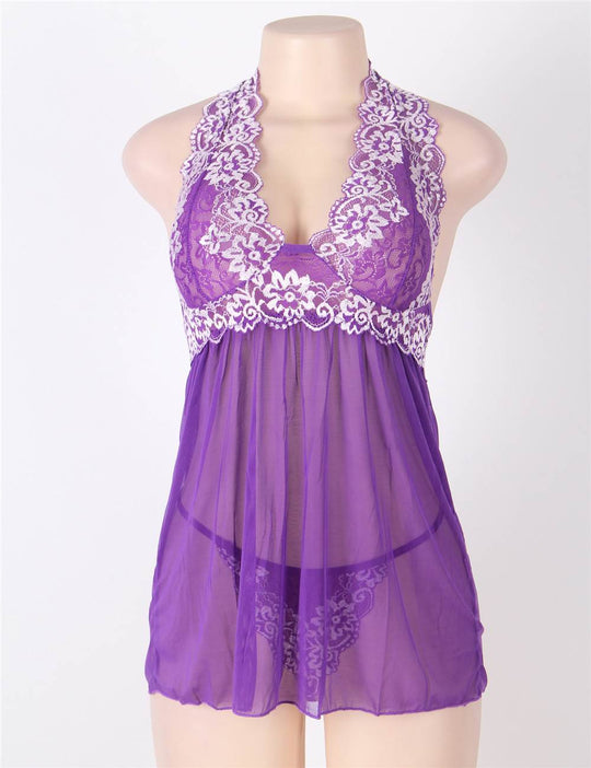 Plus Size Floral Halter Babydoll with G-string - R80003-4P-1412-OHY - Love it Curvy