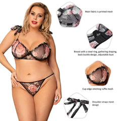 Plus Size Floral Print Lace Bra Set With Underwire - R81000P-1 - Love it Curvy