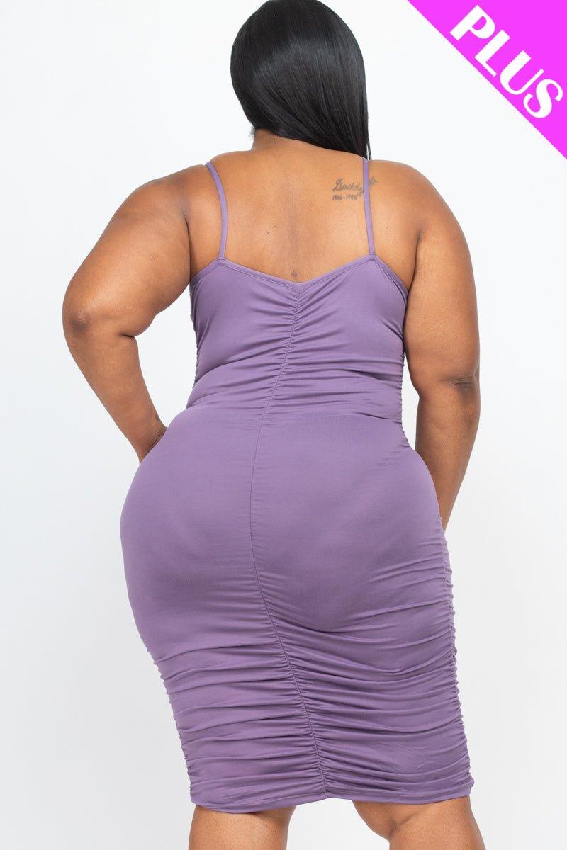 Plus Size Front&Back Double Ruched Dress (CAPELLA) - sku-46375502184736 - Love it Curvy