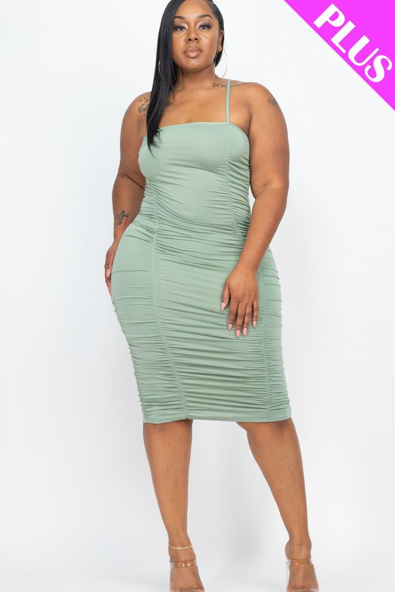 Plus Size Front&Back Double Ruched Dress (CAPELLA) - sku-46375502315808 - Love it Curvy