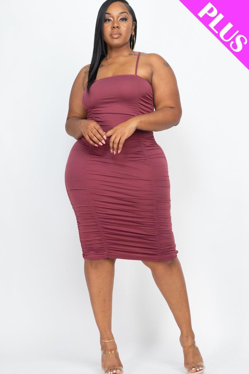 Plus Size Front&Back Double Ruched Dress (CAPELLA) - sku-46375502446880 - Love it Curvy