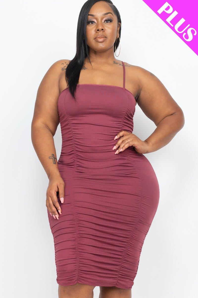 Plus Size Front&Back Double Ruched Dress (CAPELLA) - sku-46375502446880 - Love it Curvy