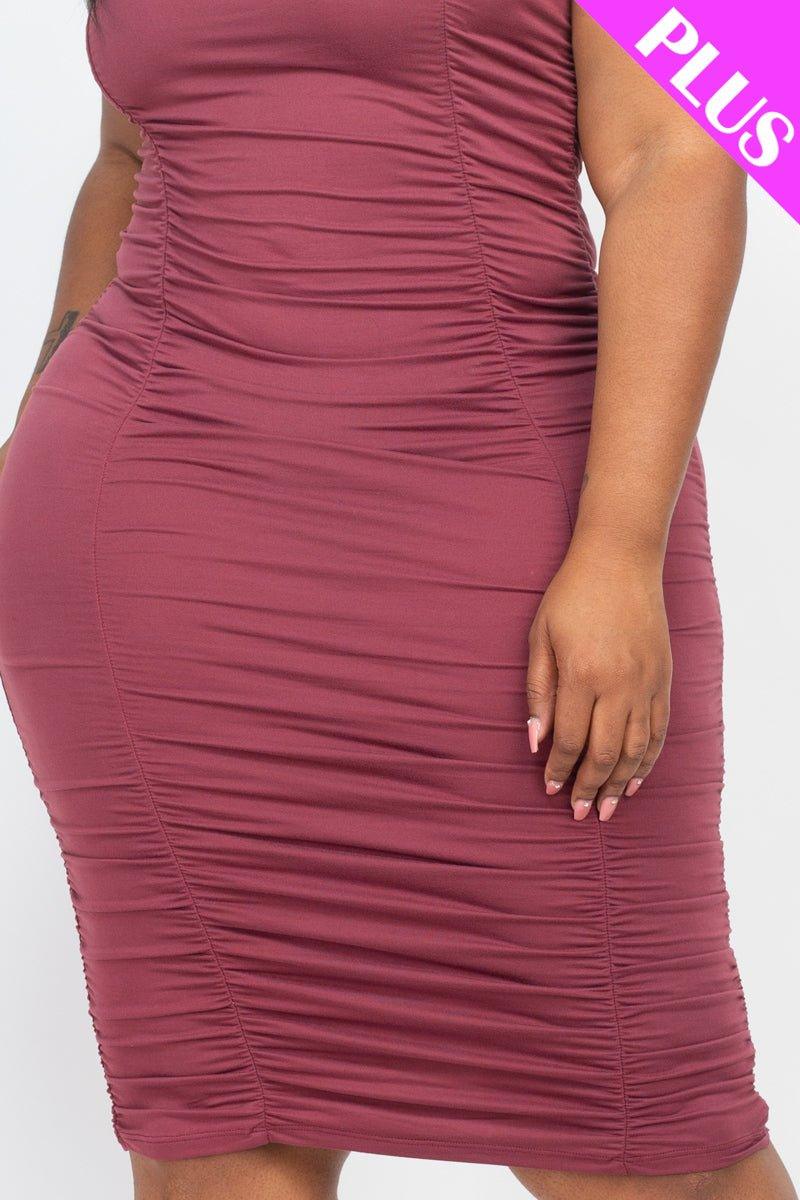 Plus Size Front&Back Double Ruched Dress (CAPELLA) - sku-46375502446880 - Love it Curvy