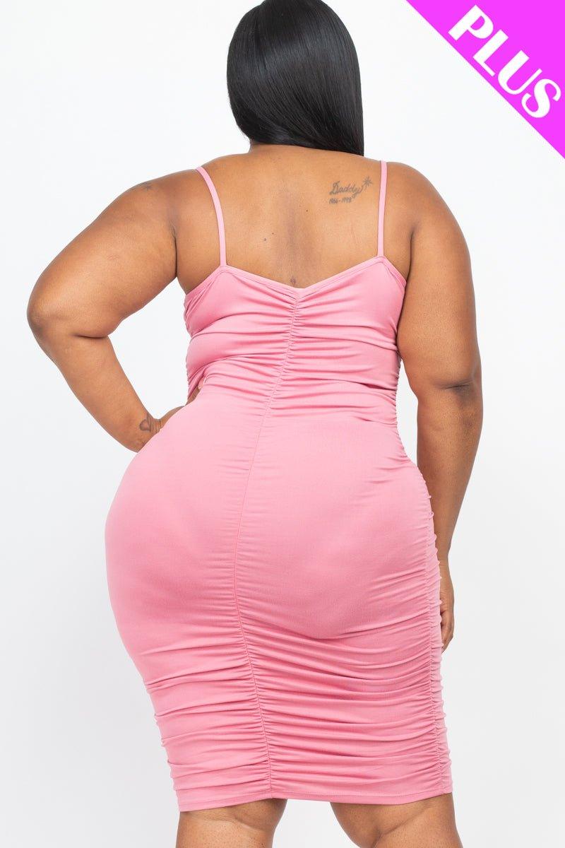 Plus Size Front&Back Double Ruched Dress (CAPELLA) - sku-46375502577952 - Love it Curvy