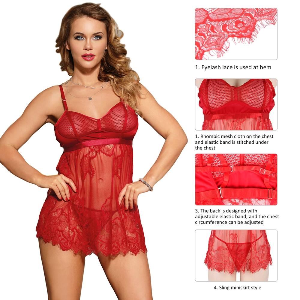 Plus Size High Quality Elegant Red Lace Sexy Babydoll - R80805-2P-1204-OHY - Love it Curvy