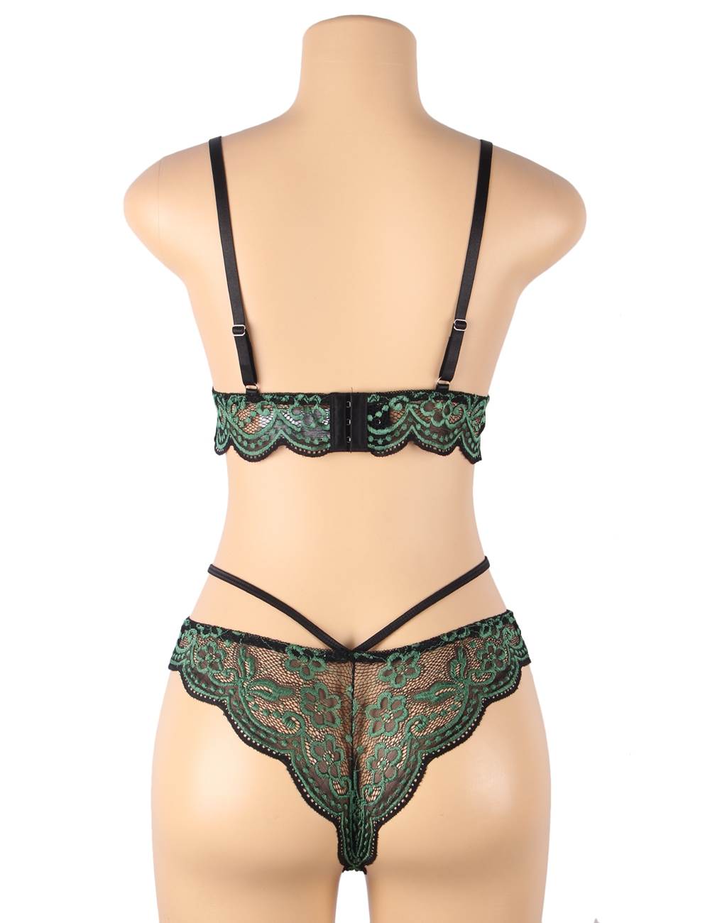 Plus Size High Quality Green Lace Cross Strap Decoration Sexy Bra Set - R81047-4P - Love it Curvy