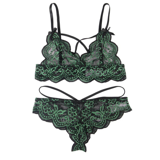 Plus Size High Quality Green Lace Cross Strap Decoration Sexy Bra Set - R81047-4P - Love it Curvy