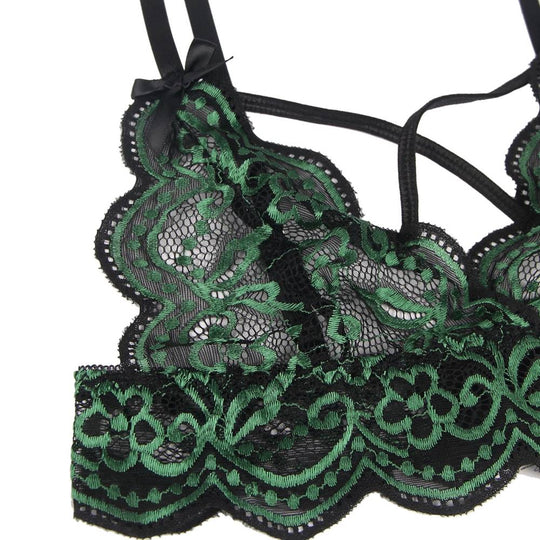 Plus Size High Quality Green Lace Cross Strap Decoration Sexy Bra Set - R81047-4P - Love it Curvy
