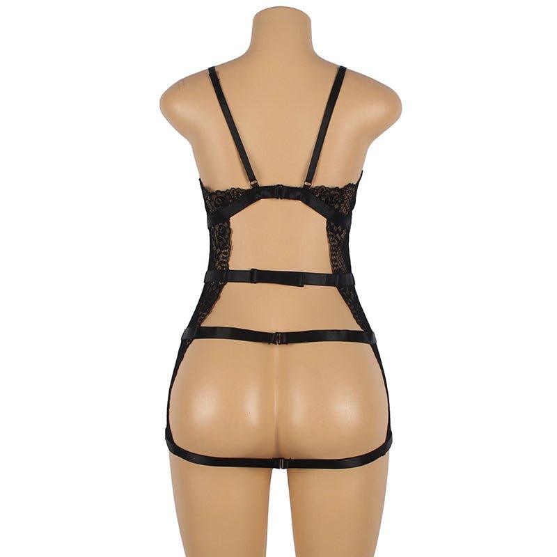 Plus Size Leather Lace Nightwear Sexy Sheer Dress For Women Backless - Love it Curvy