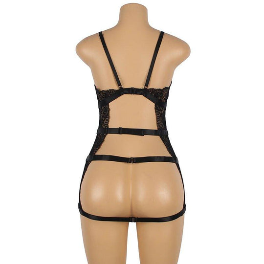 Plus Size Leather Lace Nightwear Sexy Sheer Dress For Women Backless - Love it Curvy