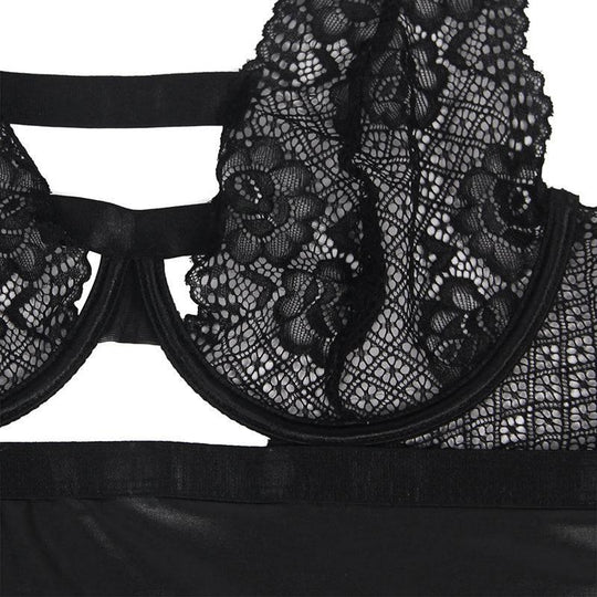 Plus Size Leather Lace Nightwear Sexy Sheer Dress For Women Backless - Love it Curvy