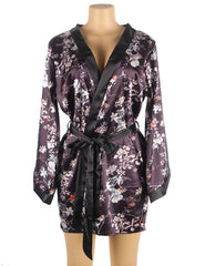 Plus Size Printing Silk Long Sleeves Sleepwear with Thong - R81102P-1245-OHY - Love it Curvy