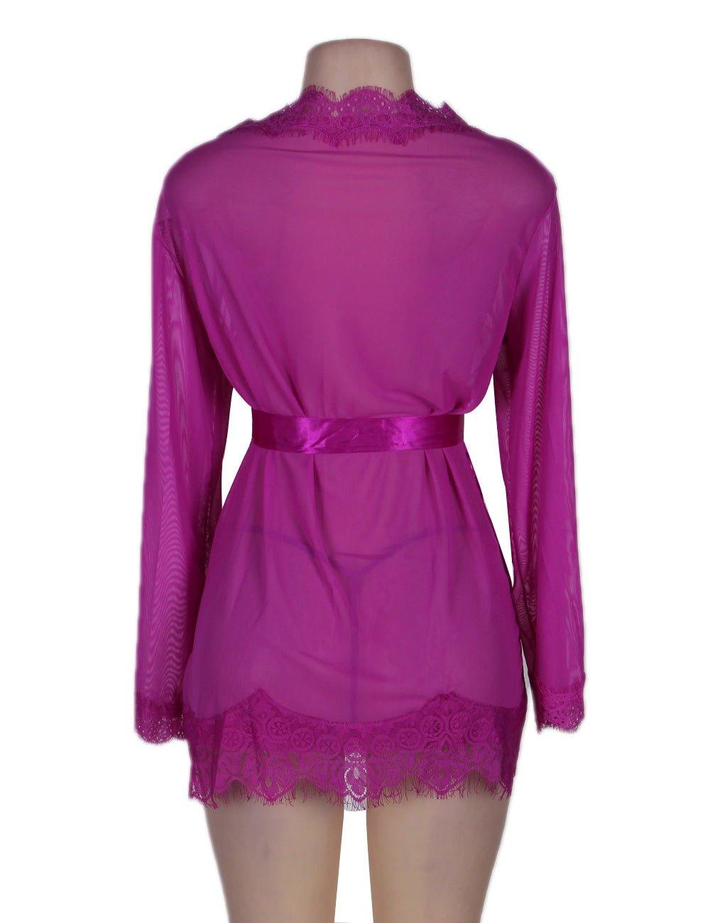 Plus Size Purple Lace Trim Robe With Thong - R80182-3P - Love it Curvy