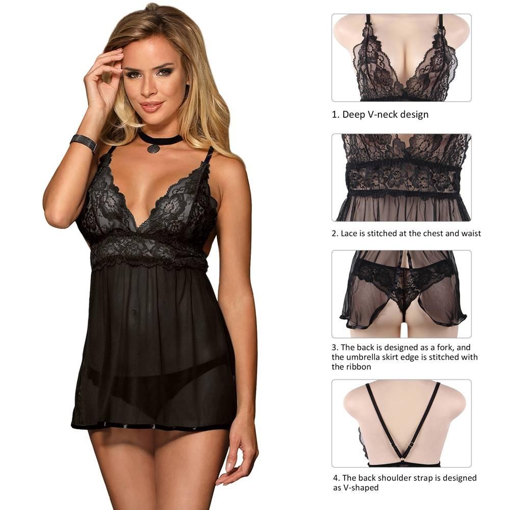 Plus Size Quality Black US Size Backless Fly-away Lingerie Boutique - R80641-1P - Love it Curvy