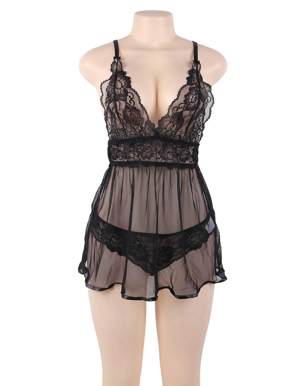 Plus Size Quality Black US Size Backless Fly-away Lingerie Boutique - R80641-1P - Love it Curvy