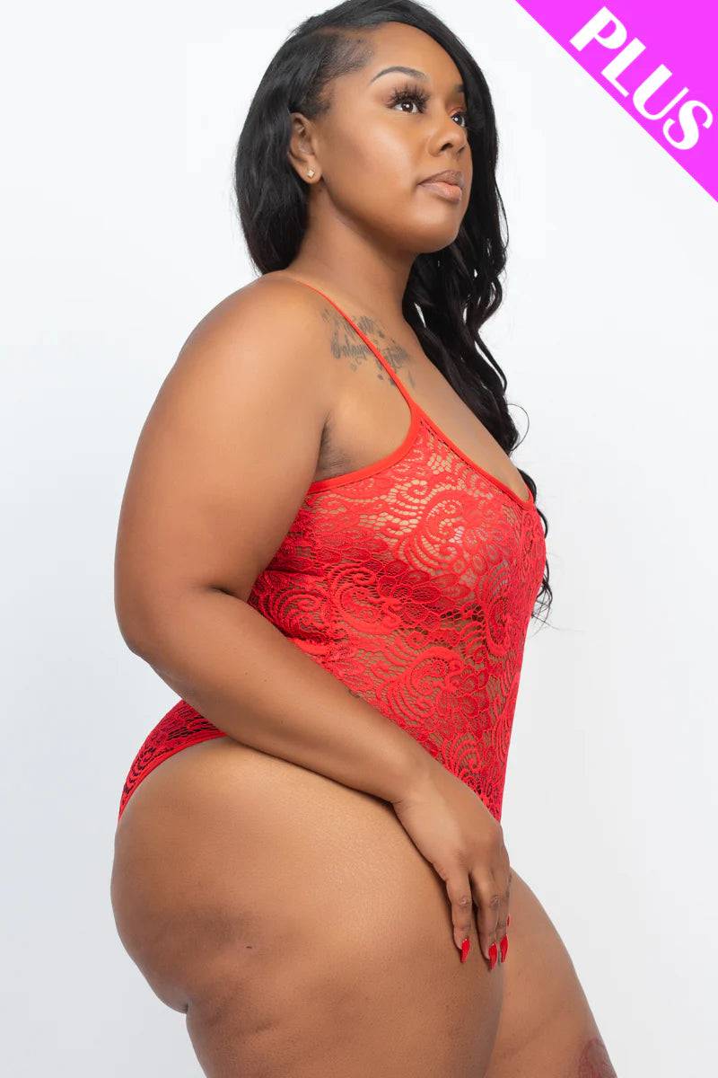 Plus Size Red Lace Cami Bodysuit - Love it Curvy