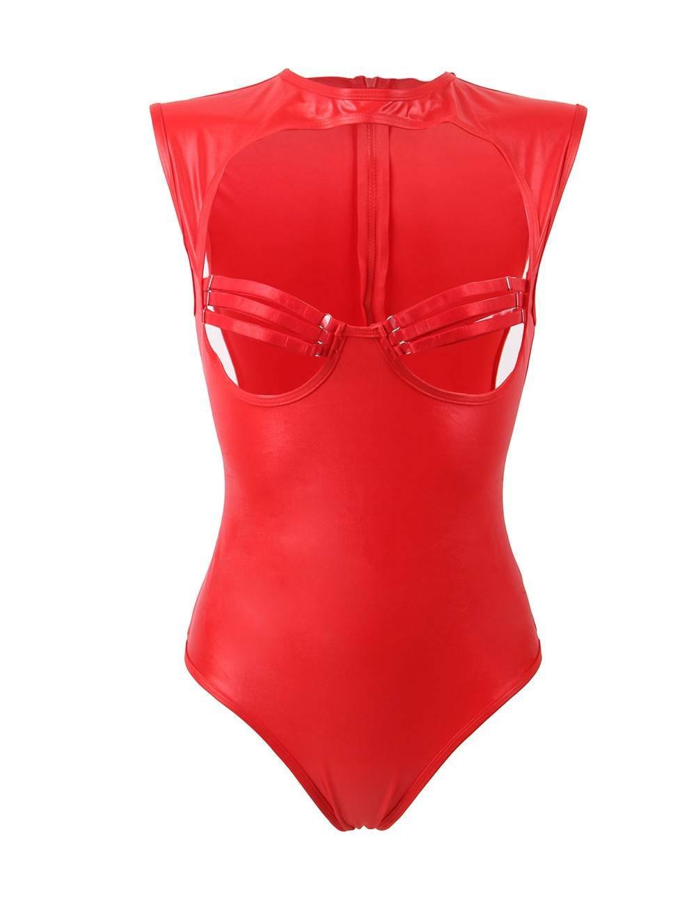 Plus Size Red Leather Open Bust Teddy - R80618-2P-1 - Love it Curvy