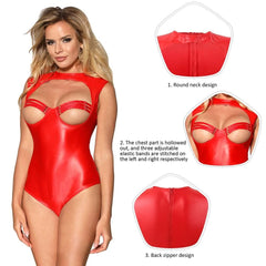 Plus Size Red Leather Open Bust Teddy - R80618-2P-1 - Love it Curvy