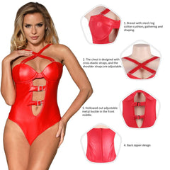 Plus Size Red Leather Women Sexy Teddy - R80620-2P-1 - Love it Curvy