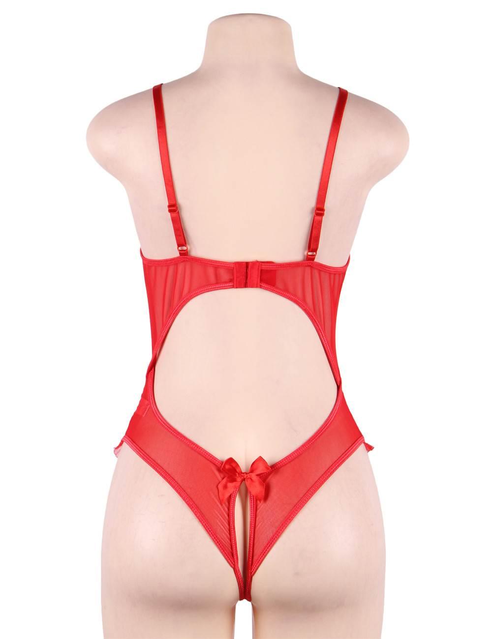 Plus Size Red Open Cup Crotchless One-Piece Teddy - R80922-2P-3 - Love it Curvy