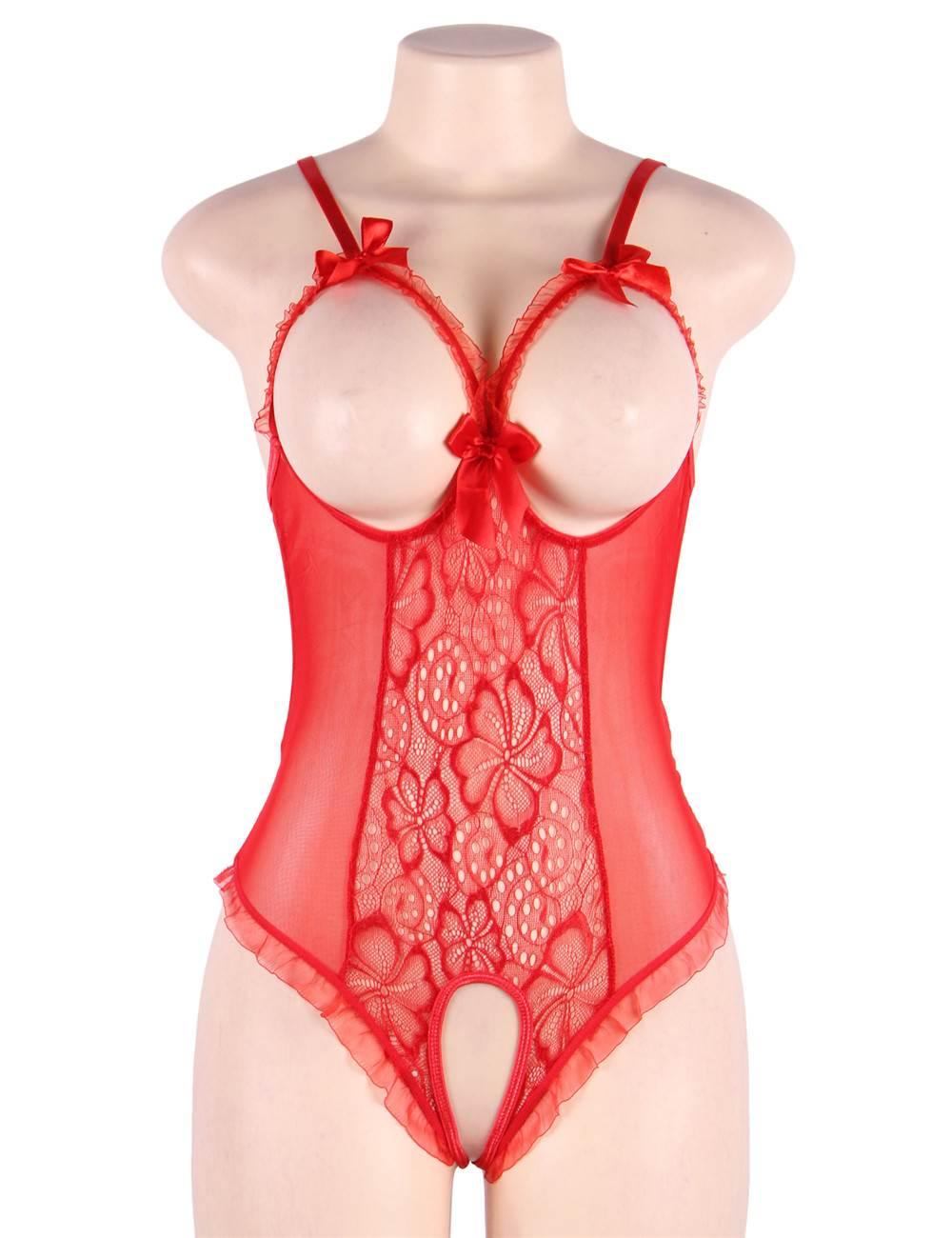 Plus Size Red Open Cup Crotchless One-Piece Teddy - R80922-2P-3 - Love it Curvy