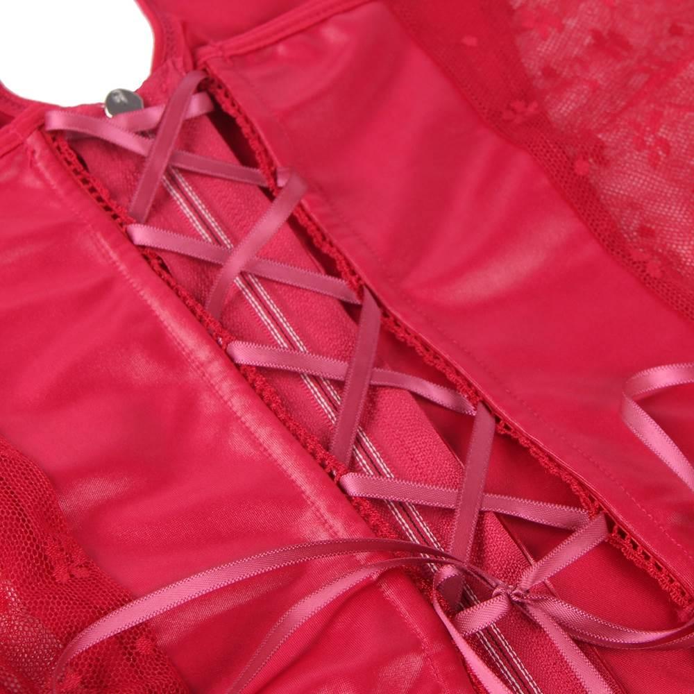 Plus Size Red Sexy Halter Leather Lace Stitching Gartered Lingerie - R80941-2P - Love it Curvy