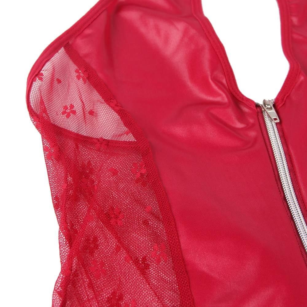 Plus Size Red Sexy Halter Leather Lace Stitching Gartered Lingerie - R80941-2P - Love it Curvy