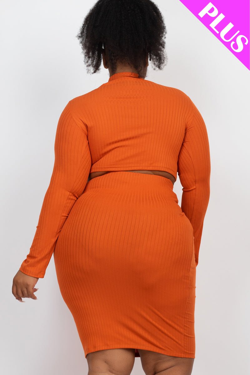 Plus Size Ribbed Mock Neck Crop Top & Midi Skirt Set (CAPELLA) - sku-46367011111200 - Love it Curvy