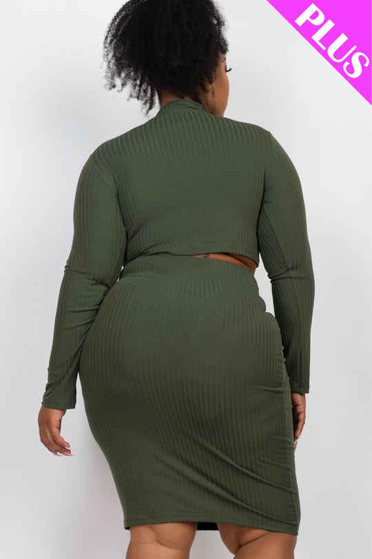 Plus Size Ribbed Mock Neck Crop Top & Midi Skirt Set (CAPELLA) - sku-46367011242272 - Love it Curvy
