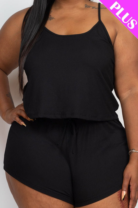 Plus Size Ribbed Strappy Top & Shorts Set (CAPELLA) - sku-46369126187296 - Love it Curvy