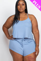 Plus Size Ribbed Strappy Top & Shorts Set (CAPELLA) - sku-46369126318368 - Love it Curvy