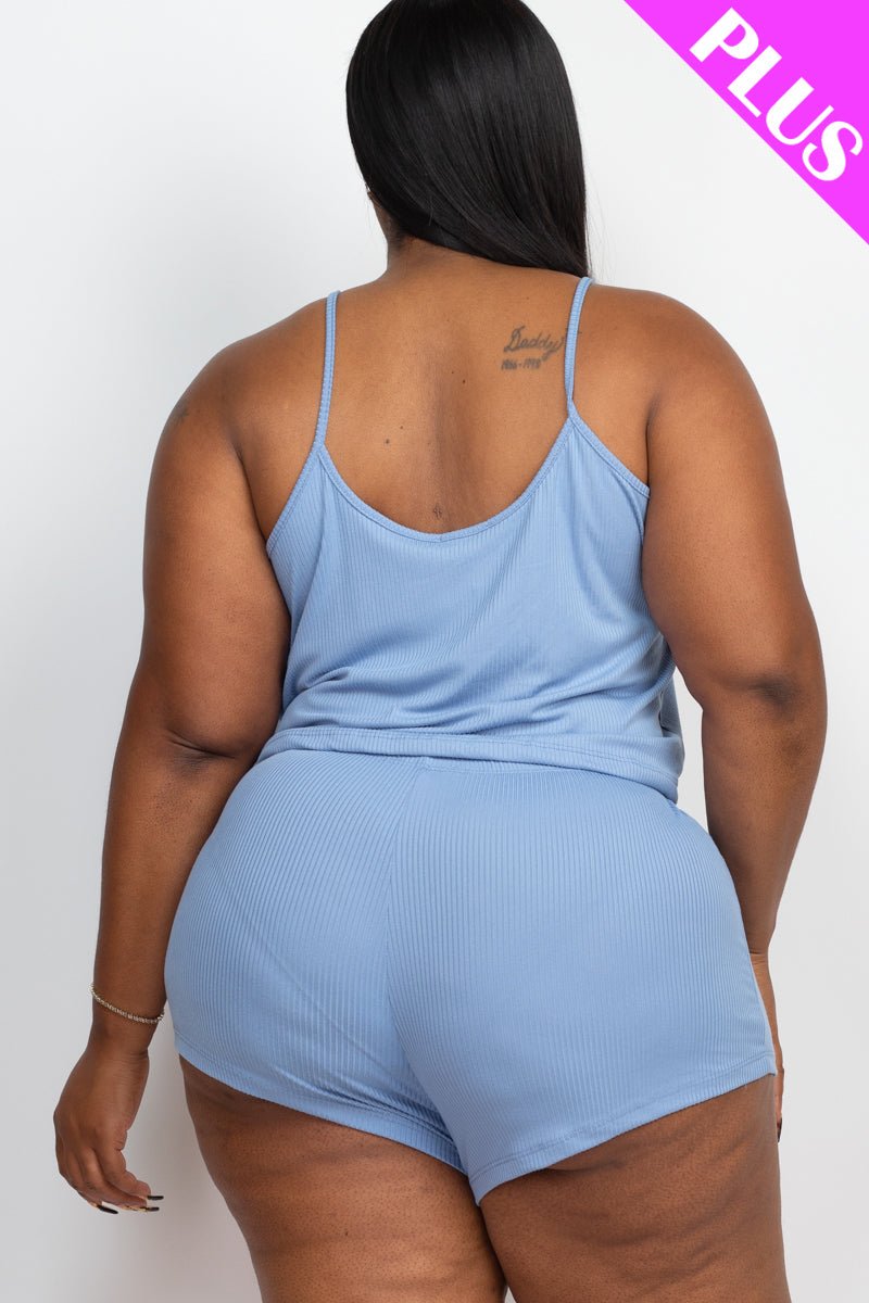 Plus Size Ribbed Strappy Top & Shorts Set (CAPELLA) - sku-46369126318368 - Love it Curvy