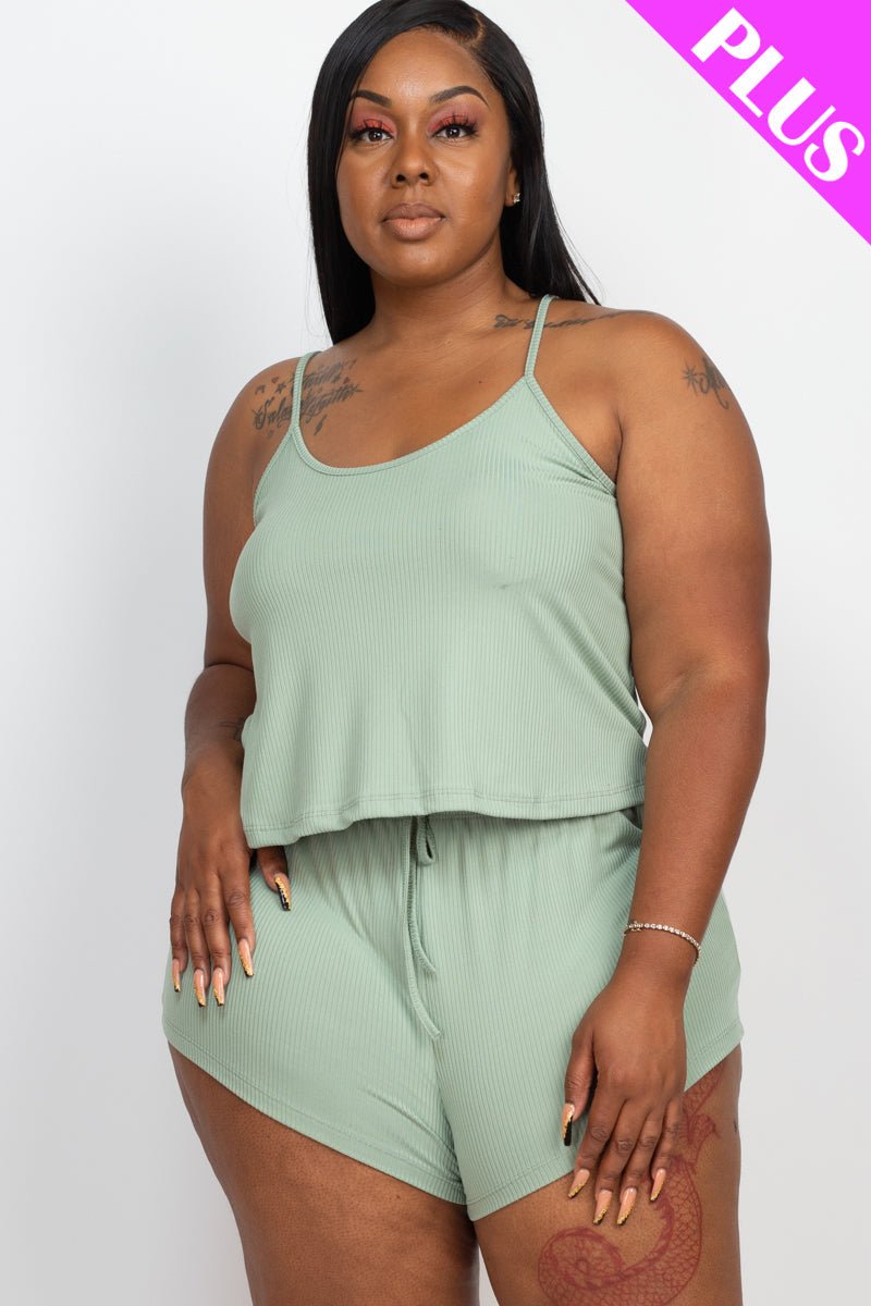 Plus Size Ribbed Strappy Top & Shorts Set (CAPELLA) - sku-46369126449440 - Love it Curvy