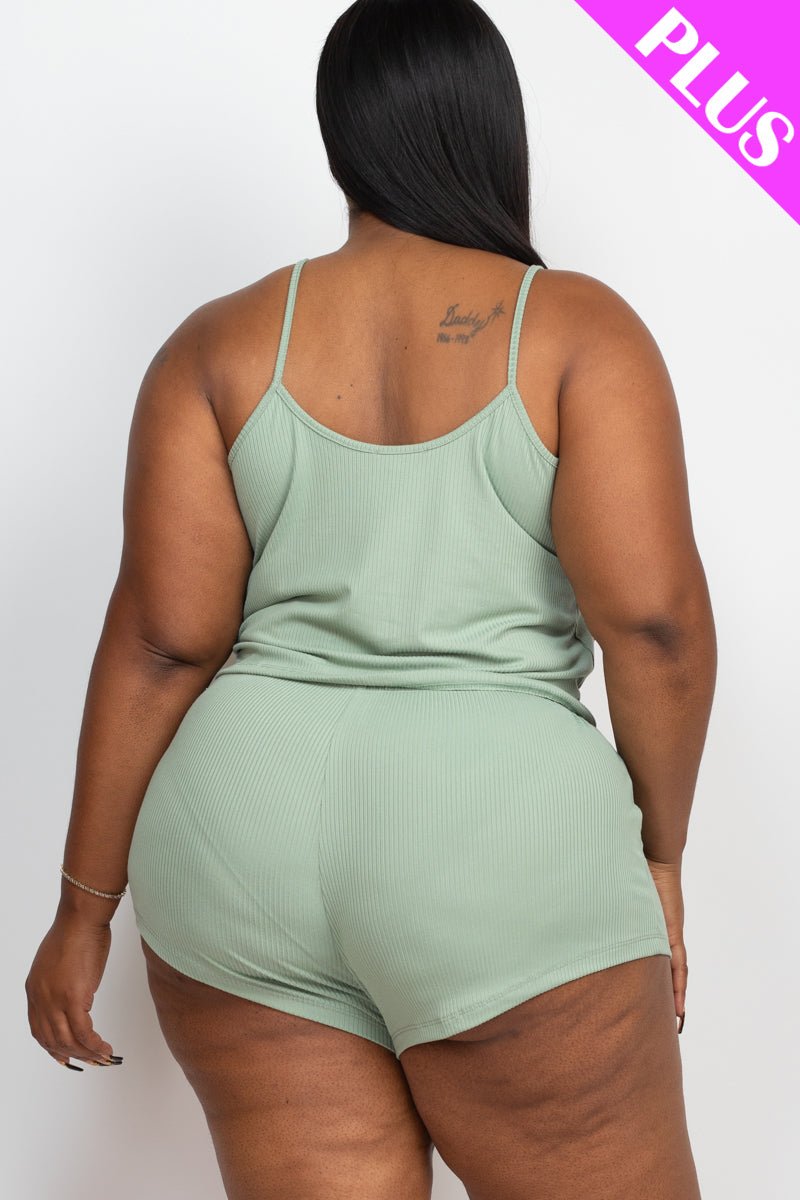 Plus Size Ribbed Strappy Top & Shorts Set (CAPELLA) - sku-46369126449440 - Love it Curvy