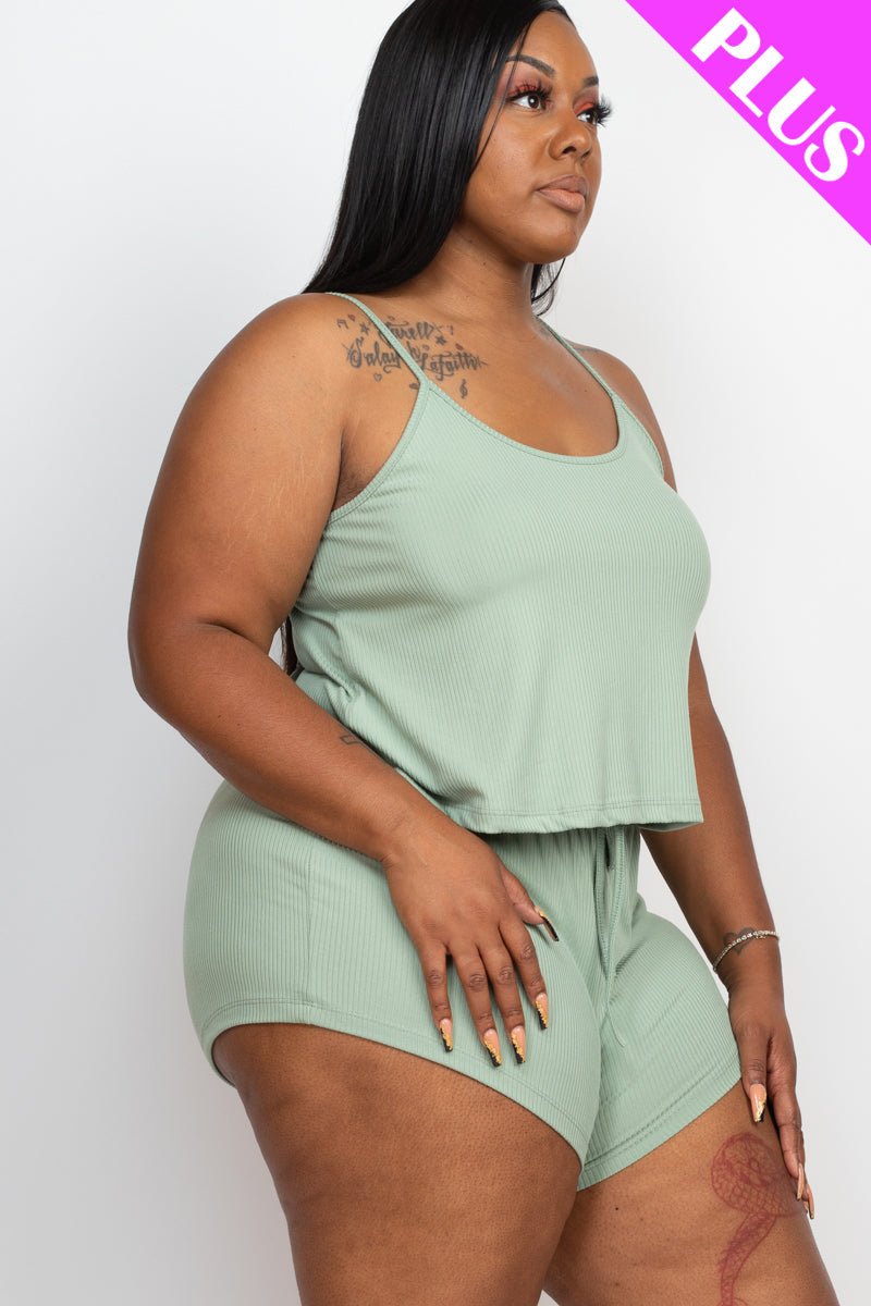 Plus Size Ribbed Strappy Top & Shorts Set (CAPELLA) - sku-46369126449440 - Love it Curvy