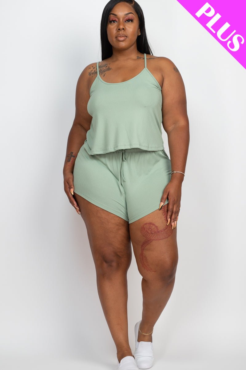 Plus Size Ribbed Strappy Top & Shorts Set (CAPELLA) - sku-46369126449440 - Love it Curvy
