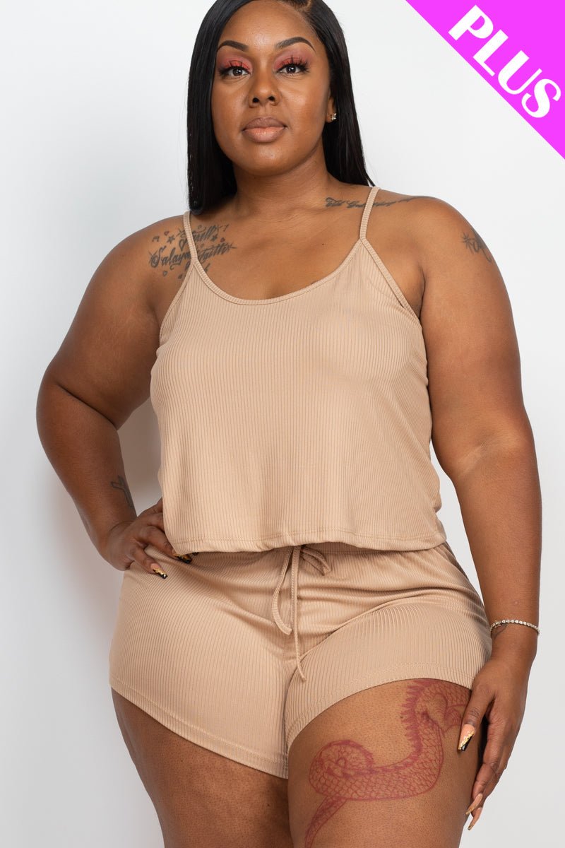 Plus Size Ribbed Strappy Top & Shorts Set (CAPELLA) - sku-46369126613280 - Love it Curvy