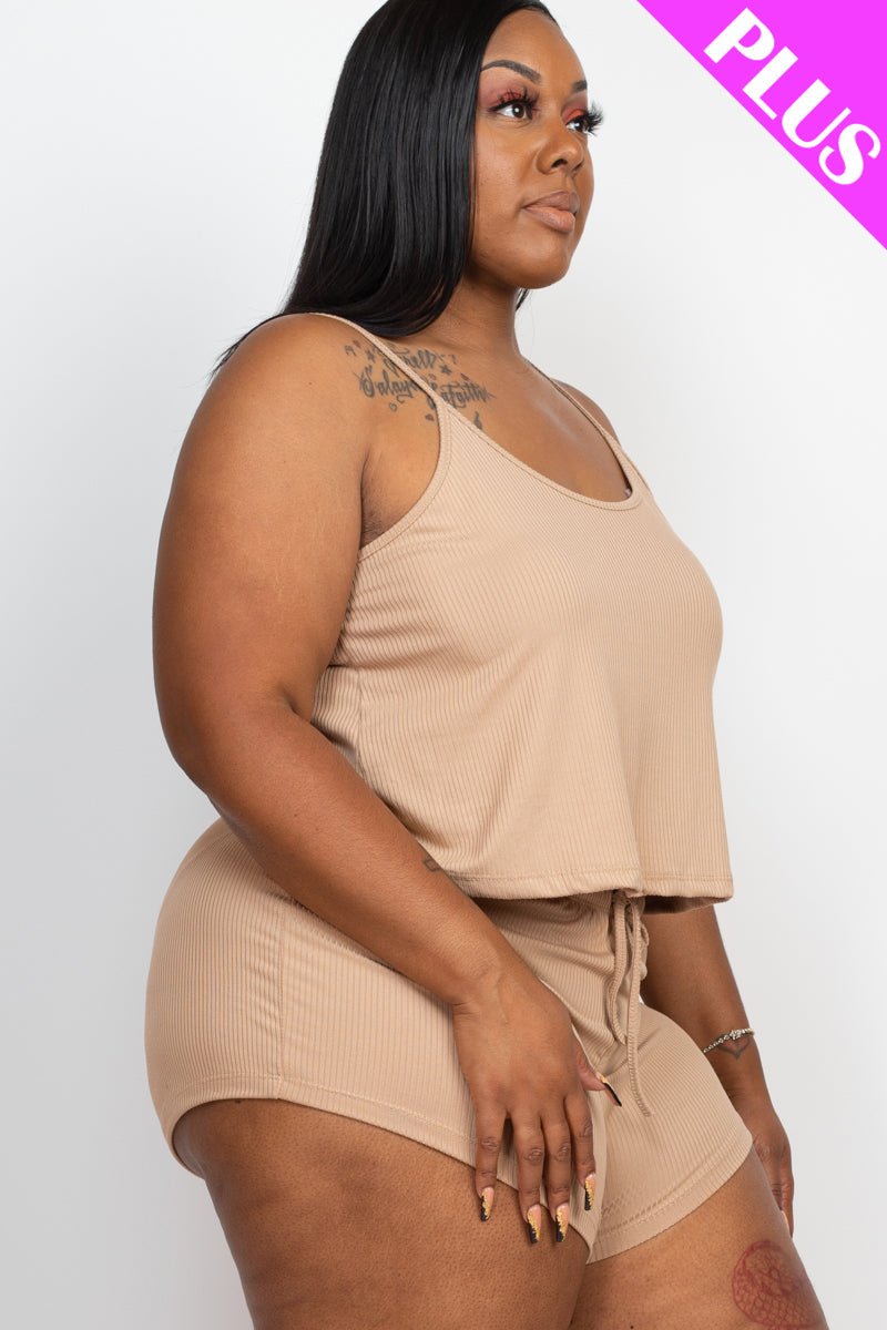 Plus Size Ribbed Strappy Top & Shorts Set (CAPELLA) - sku-46369126613280 - Love it Curvy