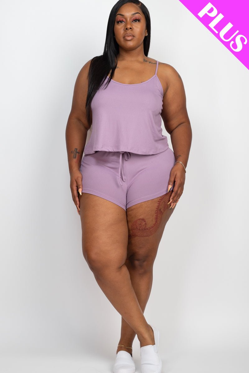 Plus Size Ribbed Strappy Top & Shorts Set (CAPELLA) - sku-46369126809888 - Love it Curvy