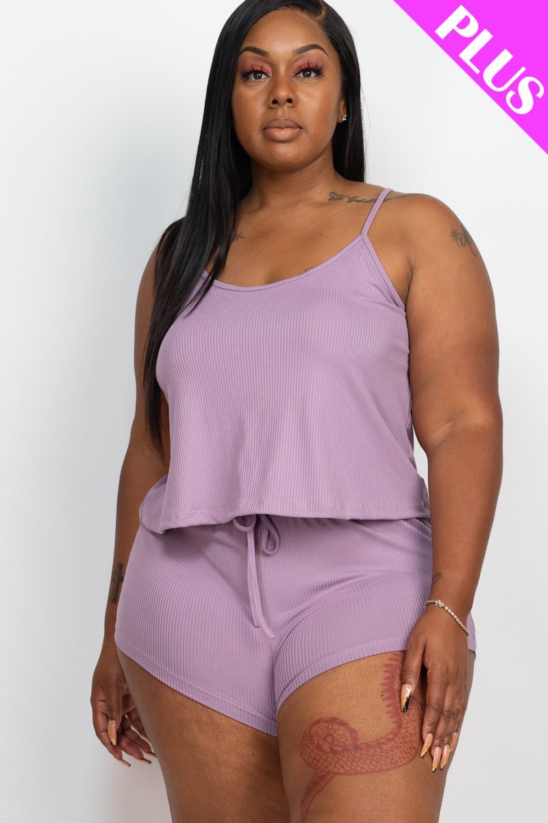 Plus Size Ribbed Strappy Top & Shorts Set (CAPELLA) - sku-46369126809888 - Love it Curvy