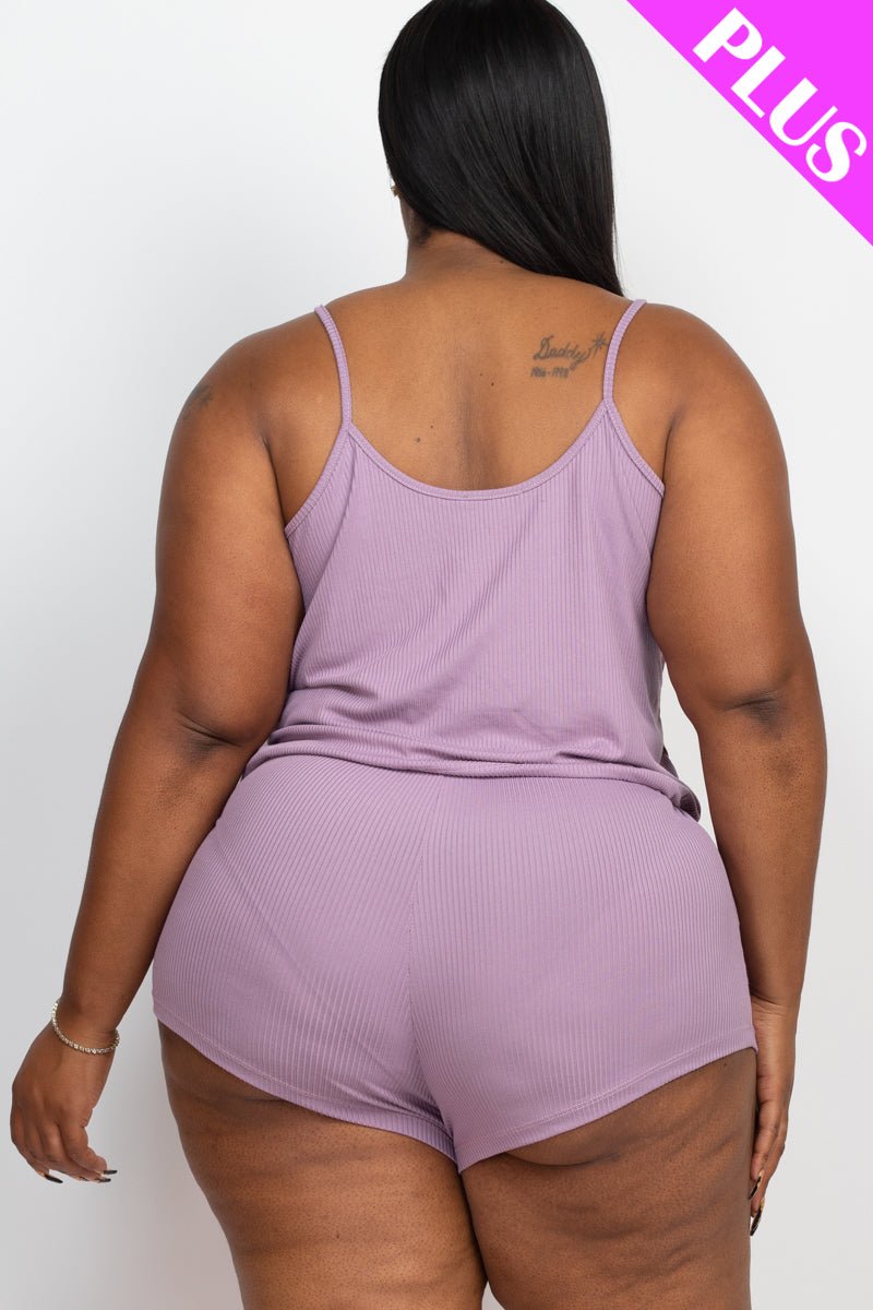Plus Size Ribbed Strappy Top & Shorts Set (CAPELLA) - sku-46369126809888 - Love it Curvy