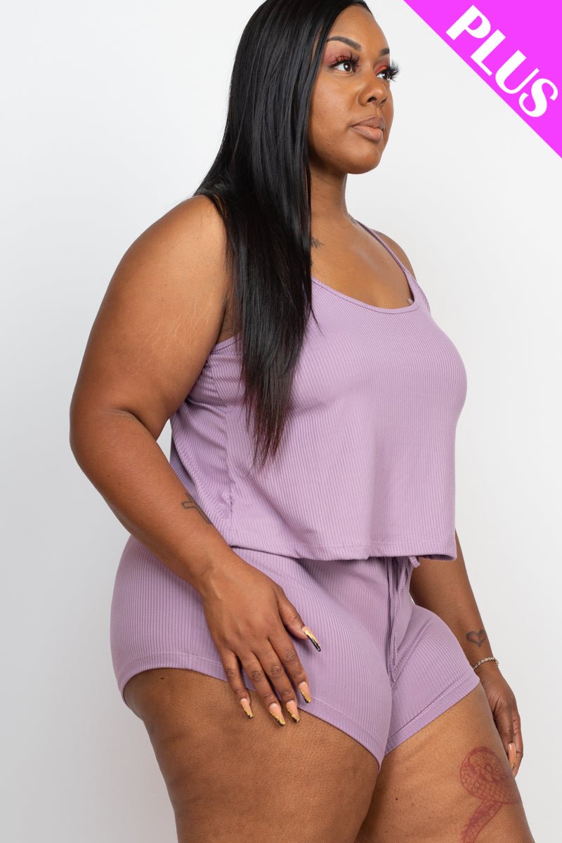 Plus Size Ribbed Strappy Top & Shorts Set (CAPELLA) - sku-46369126809888 - Love it Curvy