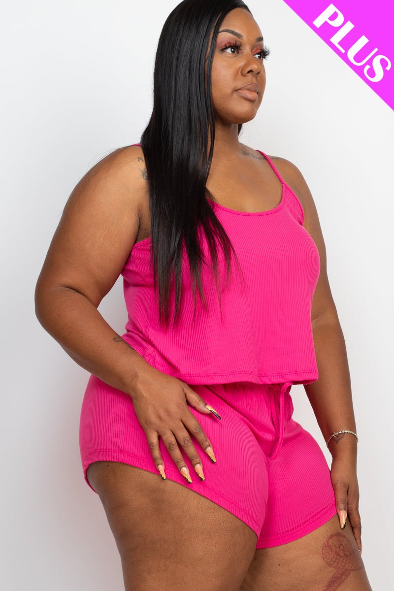 Plus Size Ribbed Strappy Top & Shorts Set (CAPELLA) - sku-46369127465248 - Love it Curvy