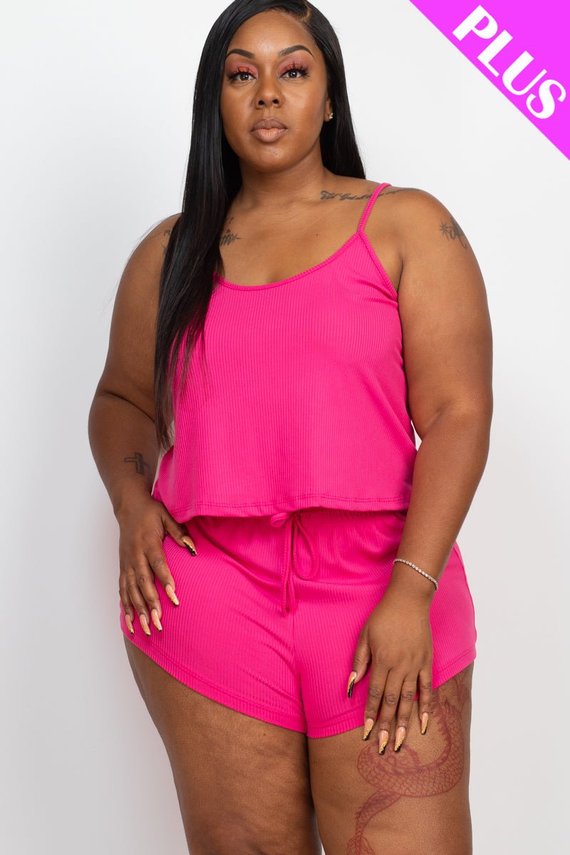 Plus Size Ribbed Strappy Top & Shorts Set (CAPELLA) - sku-46369127465248 - Love it Curvy