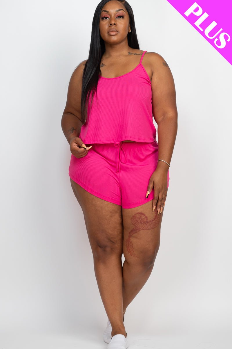 Plus Size Ribbed Strappy Top & Shorts Set (CAPELLA) - sku-46369127465248 - Love it Curvy