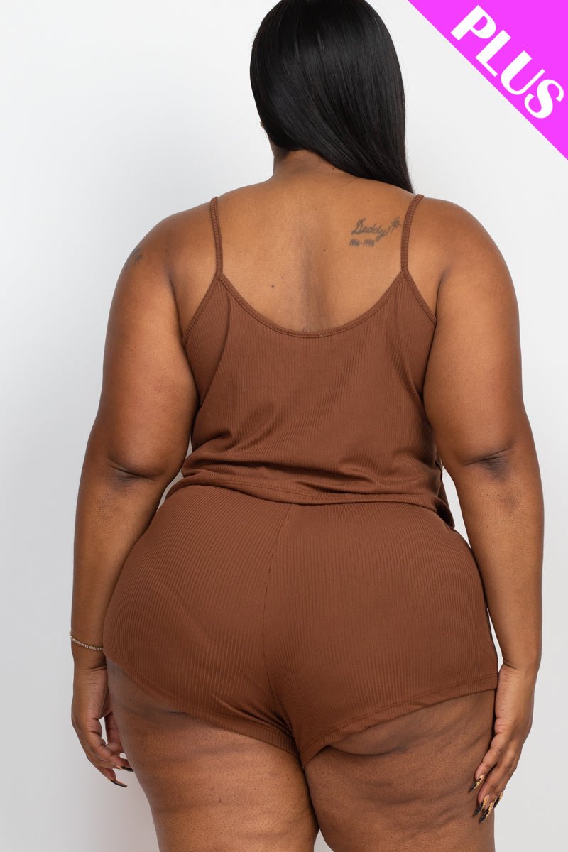 Plus Size Ribbed Strappy Top & Shorts Set (CAPELLA) - sku-46369127792928 - Love it Curvy