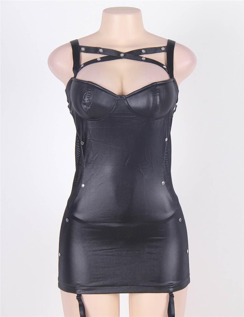 Plus size sexy leather dress - R7859P-1122-LUVC - Love it Curvy