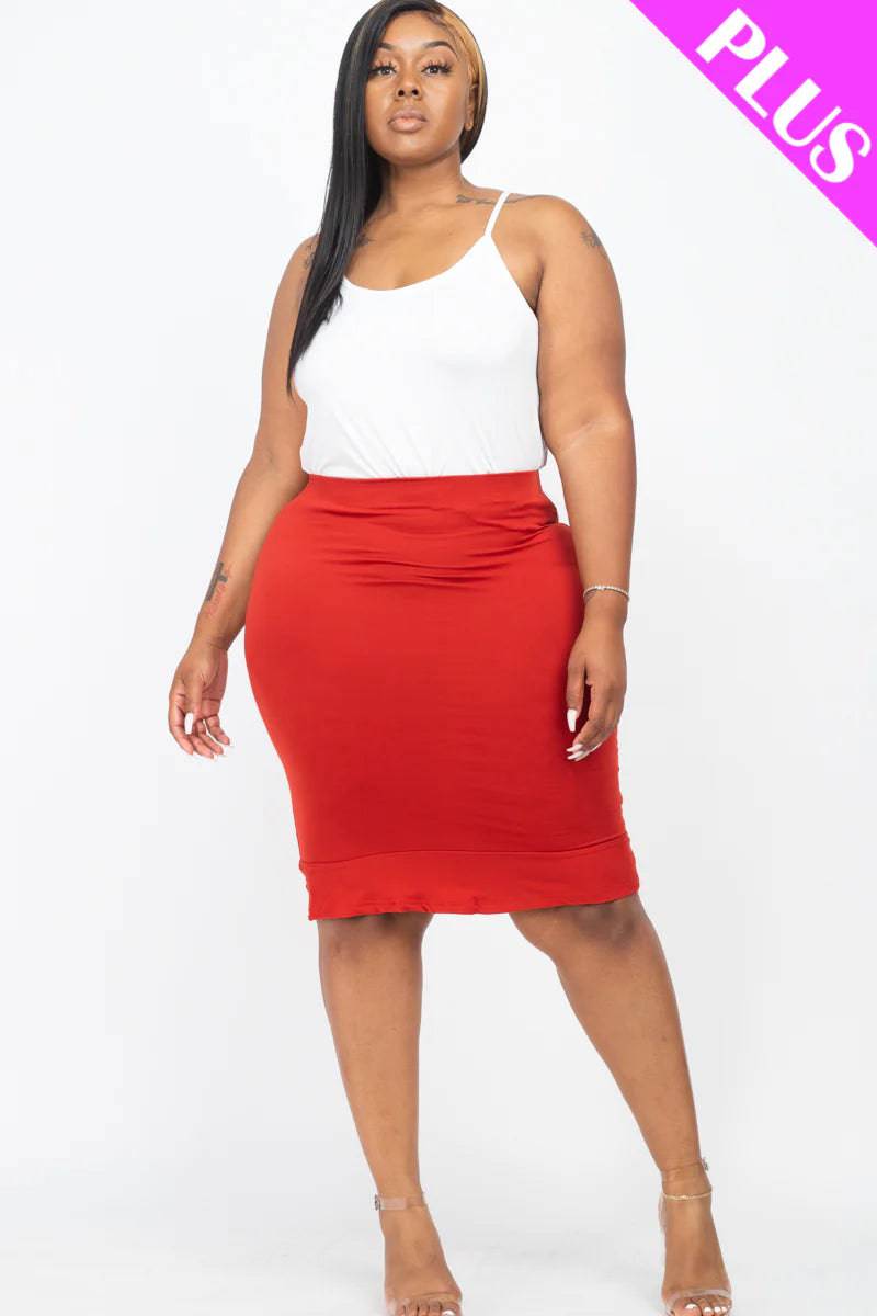 Plus Size Solid Ruffled Pencil Skirt - BS2174X-1XL - Love it Curvy